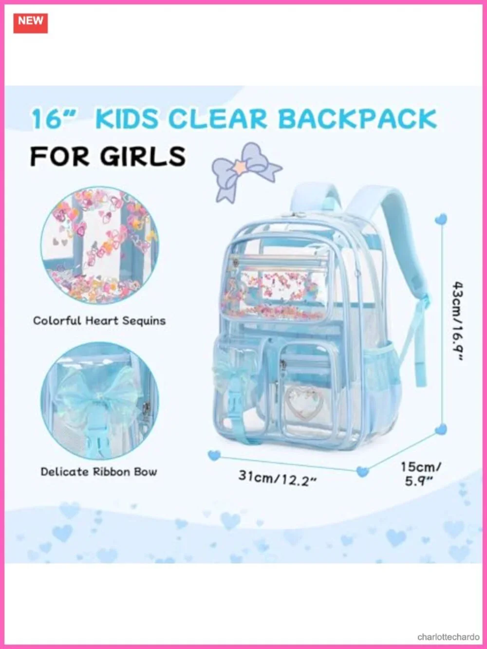 Clear Backpack for Girls, Heavy Duty Transparent Bookbag for Stadium Events &